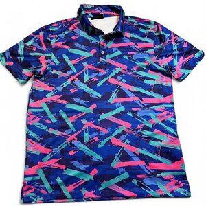 Yatta Golf funky blue and pink abstract golf shirt‎ size medium
